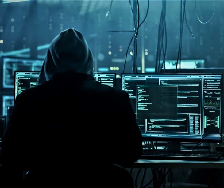 Image of a hacker on a computer. 