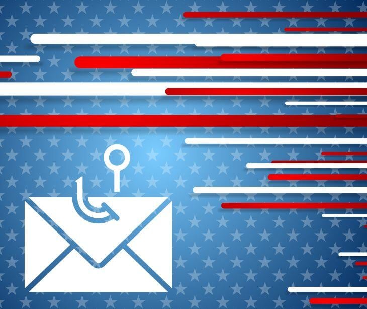 us election colors with email icon and hook for post Combating election-themed phishing attacks