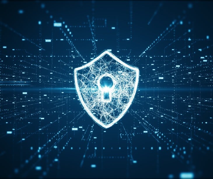 Image of a shield with a keyhole. 