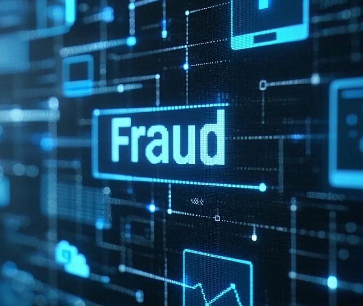 digital background with fraud text