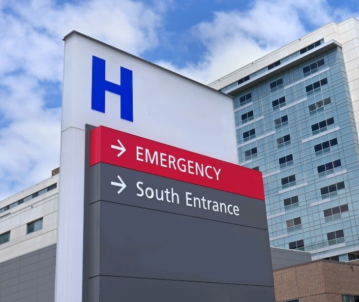 Image of a front hospital sign. 