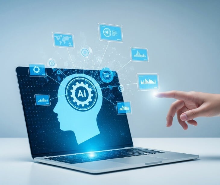 Image of a computer with a head in it. 