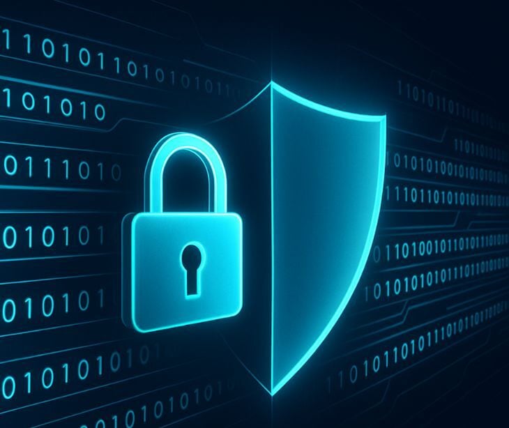 blue security lock and shield over number data