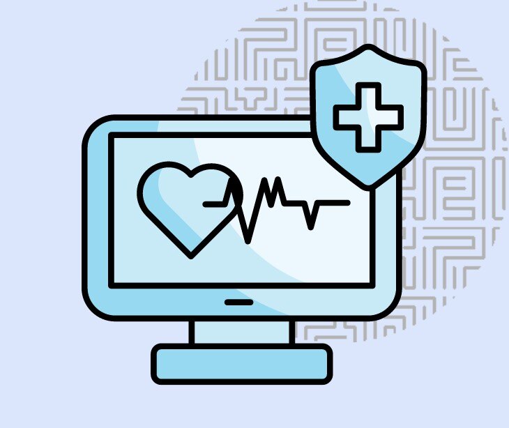 computer screen with healthcare icons