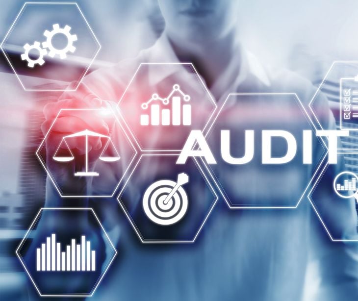 floating digital audit icons