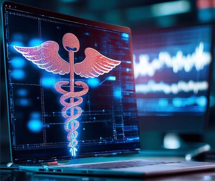 medical symbol on computer