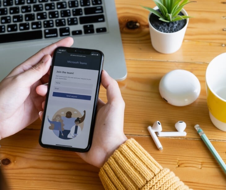 Image of someone with Microsoft Teams open on their phone.