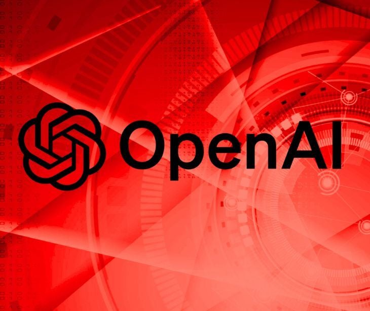 openai logo on red background