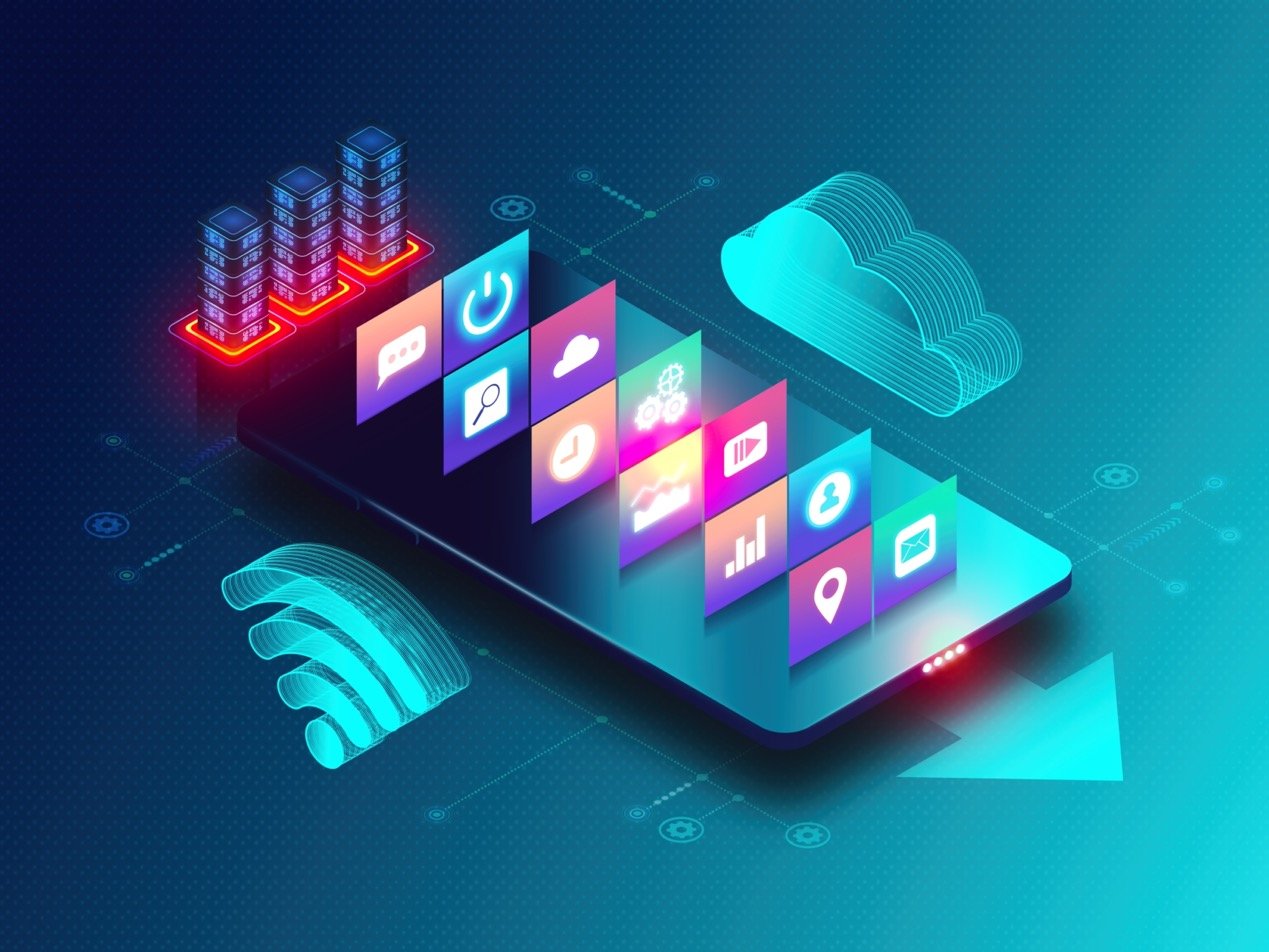 digital smartphone with media icons