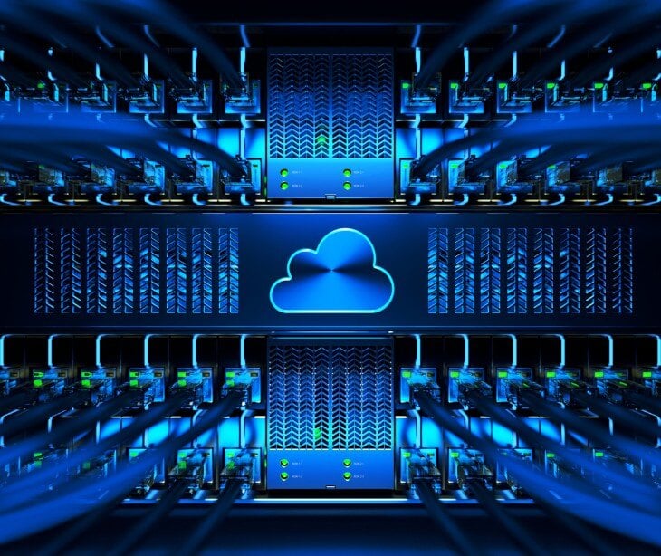 Image of servers with cloud in the middle for blog about HIPAA compliant servers