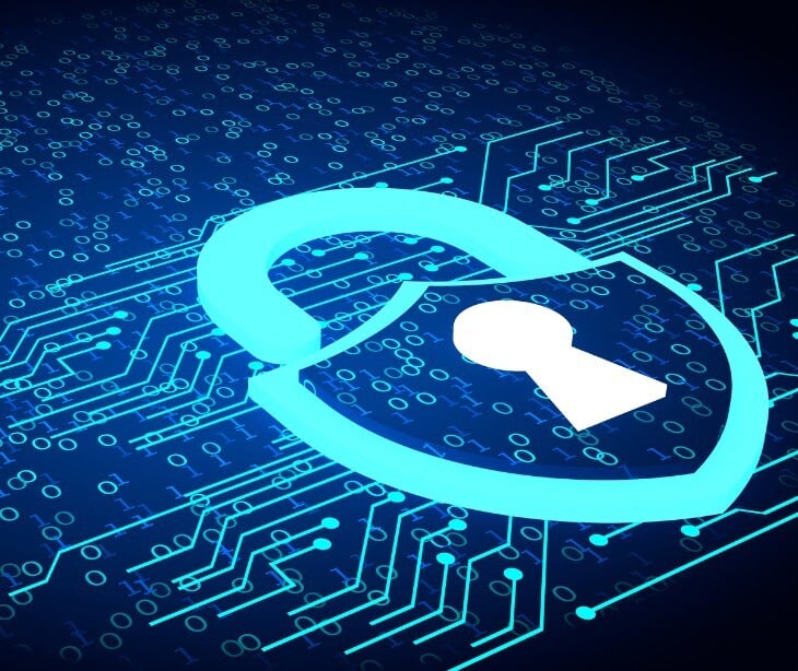 Image of a neon blue lock. 