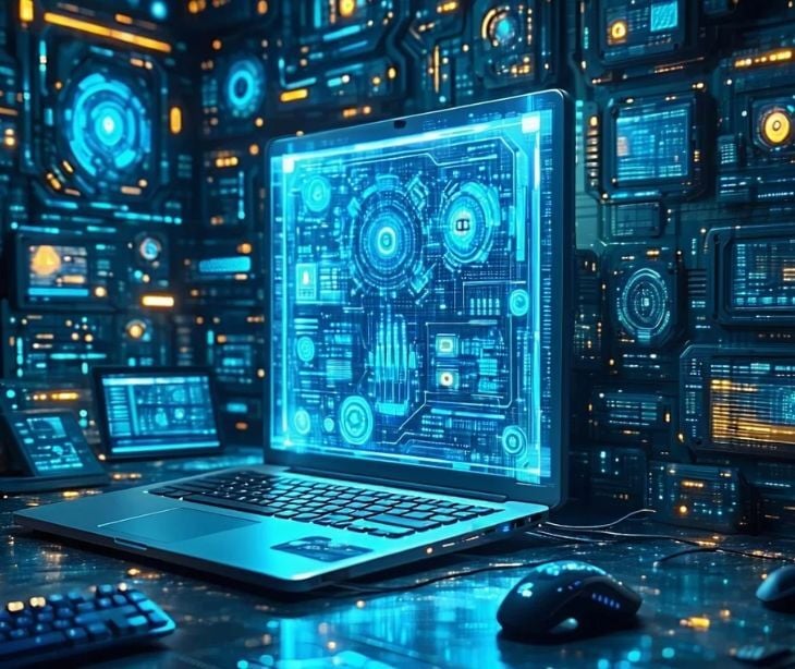 high tech data laptop and background
