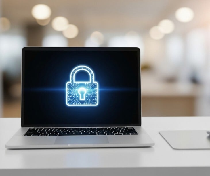 Image of a computer with a lock on its screen. 