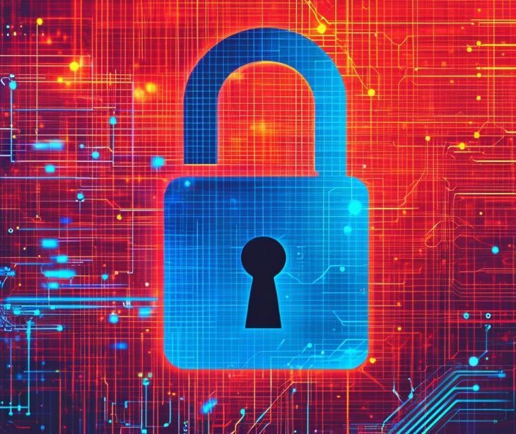 blue digital lock red background