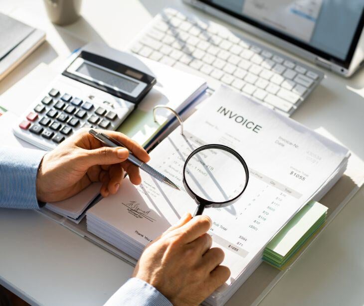 paperwork and magnifying glass