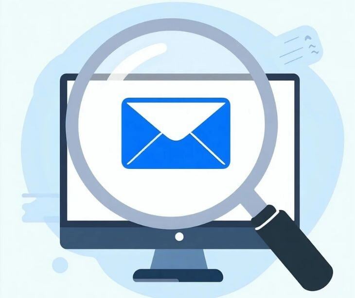 email icon with magnifying glass on computer screen