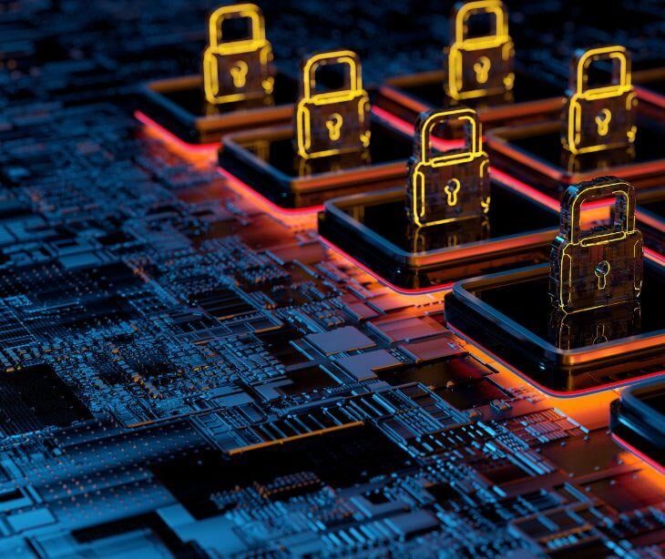 digital locks on red blocks