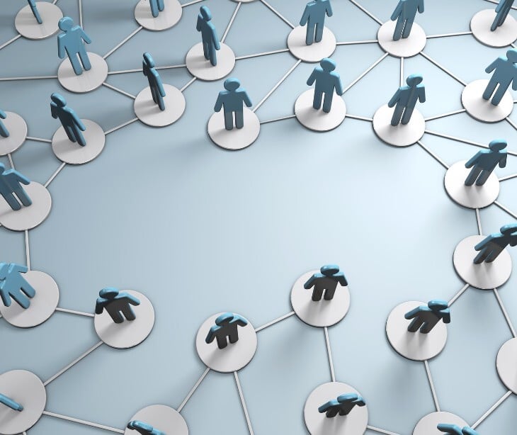 Image of a network filled with icons of people.