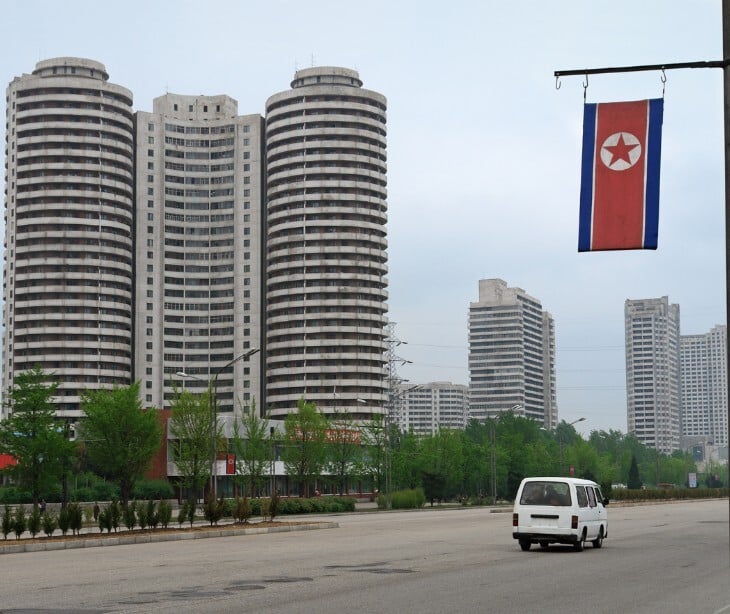 Image of a downtown area in North Korea. 
