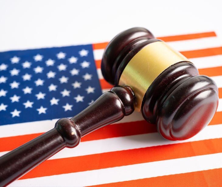 law gavel on us flag