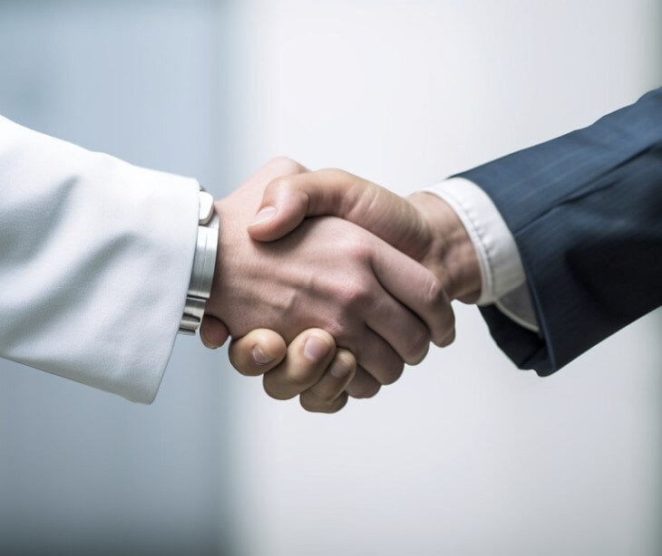 Image of two individuals shaking hands for blog about What happens if a business associate breaches the BAA?